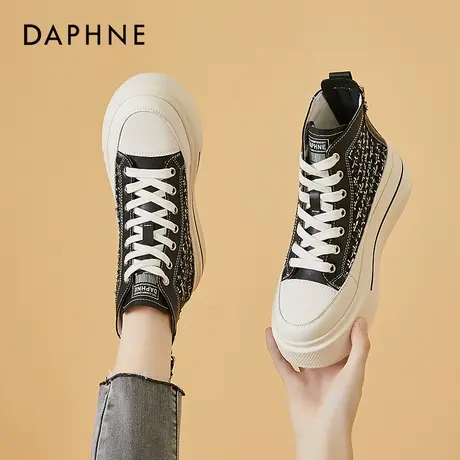 达芙妮女鞋2022春秋季厚底真皮高帮鞋女潮酷爆款板鞋女ins潮单鞋图片