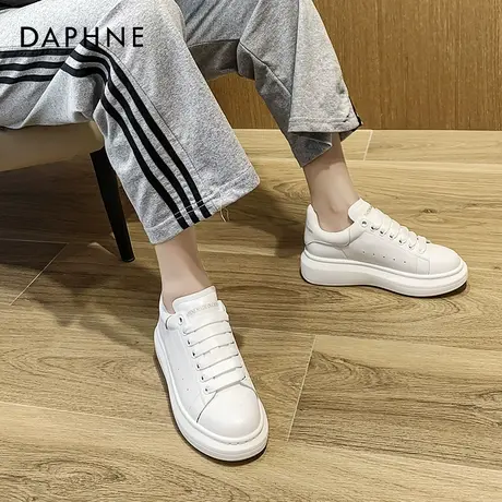 达芙妮厚底小白鞋女2021爆款秋冬平底单鞋圆头系带休闲板鞋女百搭商品大图