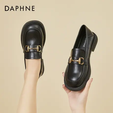 达芙妮乐福鞋2022年春季新款真皮单鞋软皮圆头英伦风百搭小皮鞋女图片