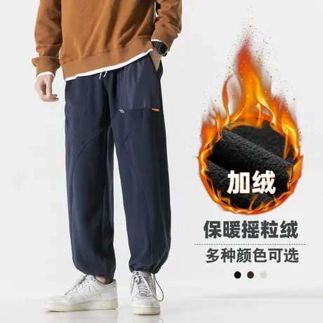 男士双面摇粒绒裤子男冬款加绒加厚休闲裤男款冬季男裤束脚加绒裤商品大图