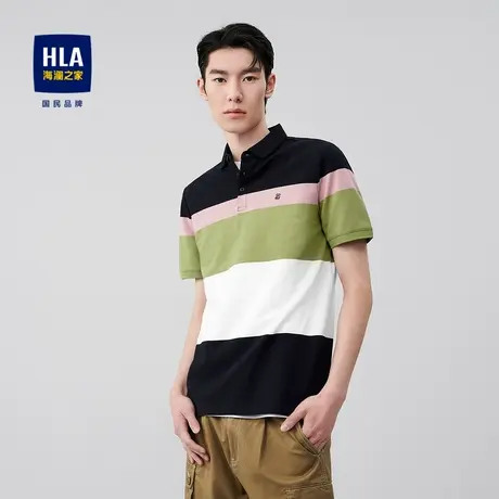 HLA/海澜之家条纹撞色短袖POLO衫时尚珠地刺绣休闲套头衫男图片