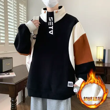 秋冬季半高领卫衣12岁男孩初高中学生13加绒加厚15大童保暖打底衫图片