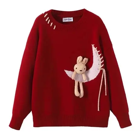 本命年氛围感红色毛衣女加厚冬装2023年新款宽松软糯针织衫女上衣商品大图