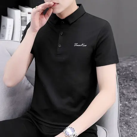 莫代尔短袖polo衫男潮牌商务保罗翻领t恤夏季黑色冰丝半袖男百搭商品大图