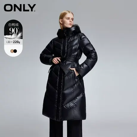 【甄选专享】ONLY奥莱90白鸭绒连帽保暖中长款羽绒服女商品大图
