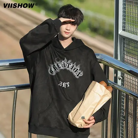 VIISHOW套头卫衣男2024春季新款韩版潮流连帽外套ins港风宽松潮牌商品大图
