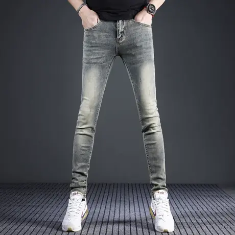 香港高端复古牛仔裤男款修身小脚2025新款春夏季弹力男士裤子潮牌商品大图