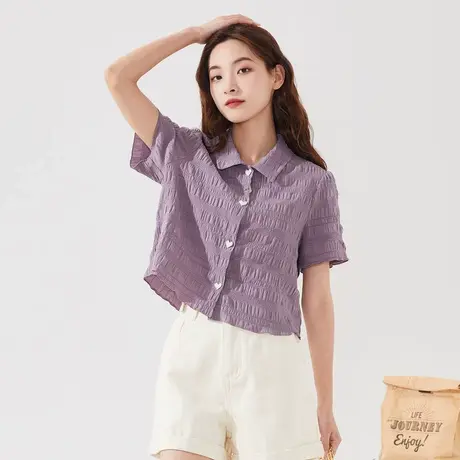 短袖衬衫夏季女唐狮设计感减龄短上衣小众百搭polo领夏日小衫图片