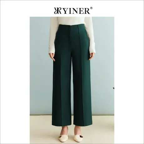 YINER音儿女装冬季法式优雅百搭通勤直筒长裤绵羊毛休闲裤商品大图