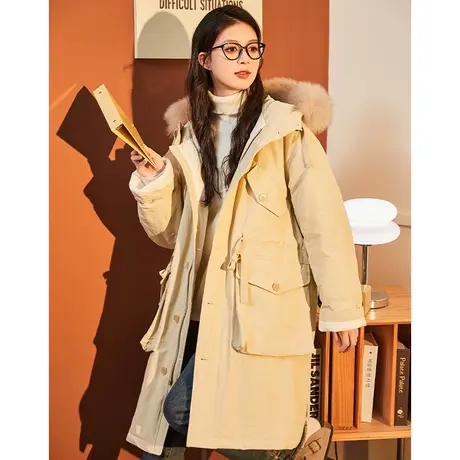 唐狮2024秋冬新款女羽绒服长款外套带毛领保暖加厚收腰大口袋图片