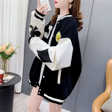学院风卡通休闲卫衣棒球服女春季2023年新款韩版宽松洋气开衫外套商品大图
