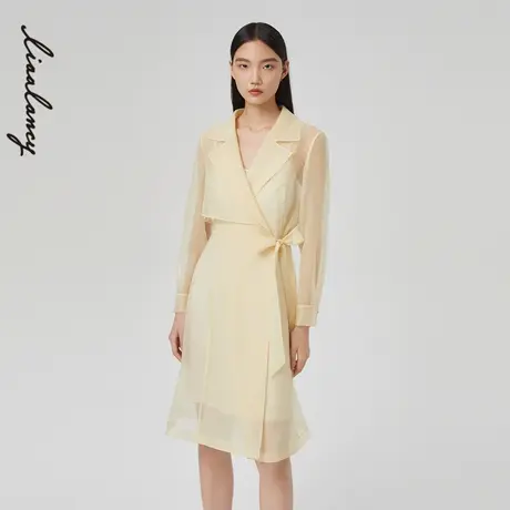 LANCY/朗姿女装2023春季新款风衣两件套女西装领薄通勤外套女图片