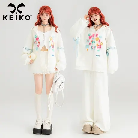 KEIKO 早春卫衣穿搭套装女晕染星星印花拉链外套+运动休闲阔腿裤商品大图
