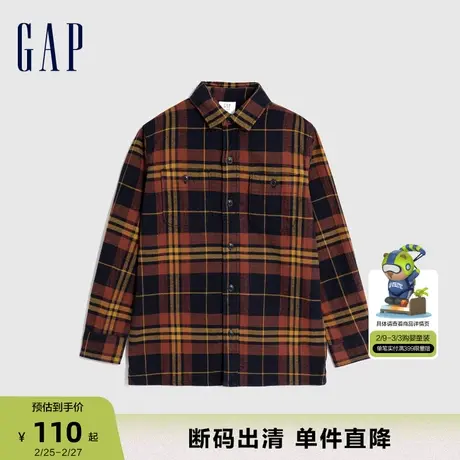 【断码优惠】Gap男童秋季法兰绒格纹长袖衬衫儿童装上衣729978商品大图