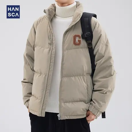 hansca白鸭绒羽绒服男冬季休闲立领青少年潮牌宽松保暖加厚面包服图片