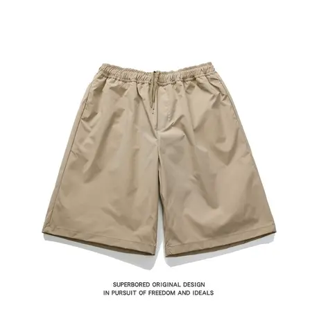 夏季卡其色短裤男运动休闲宽松大码青少年简约基础款抽绳五分裤商品大图