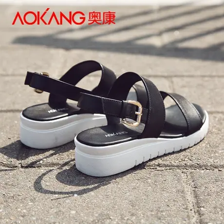 奥康女鞋2023松糕坡跟真皮软底增高3.8cm凉鞋女厚底休闲女凉鞋商品大图