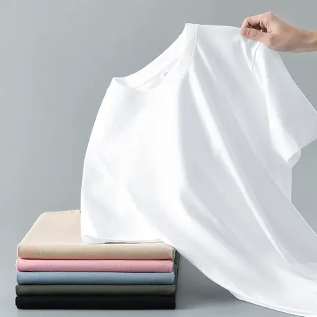 重磅纯棉短袖t恤男女纯色白色上衣服潮流宽松全棉半袖圆领体恤衫商品大图