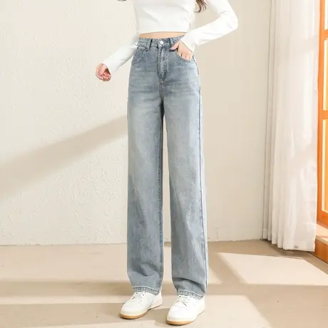 时尚气质直筒牛仔长裤2023年春季新款女士百搭高腰显瘦通勤阔腿裤商品大图