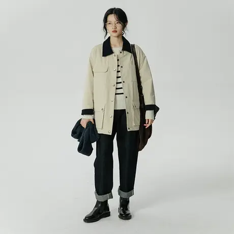 omont蛋挞家 工装棉服女2023年新款秋冬宽松夹棉厚外套派克服棉衣图片