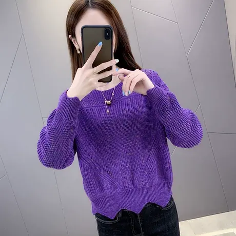 镂空针织衫女早秋2022新款女装薄款毛衣女套头宽松洋气上衣女春秋图片