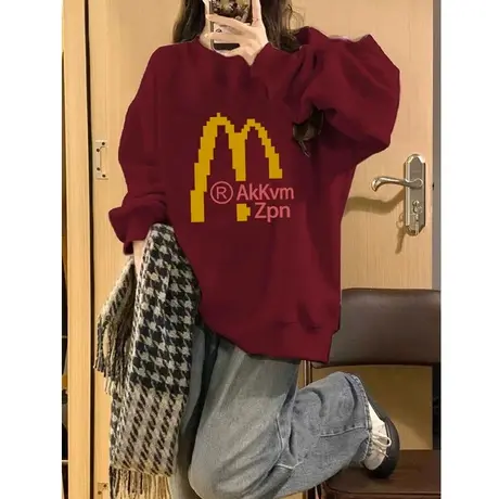 麦当劳圆领卫衣女2023新款爆款外套复古秋冬多巴胺穿搭上衣ins潮商品大图