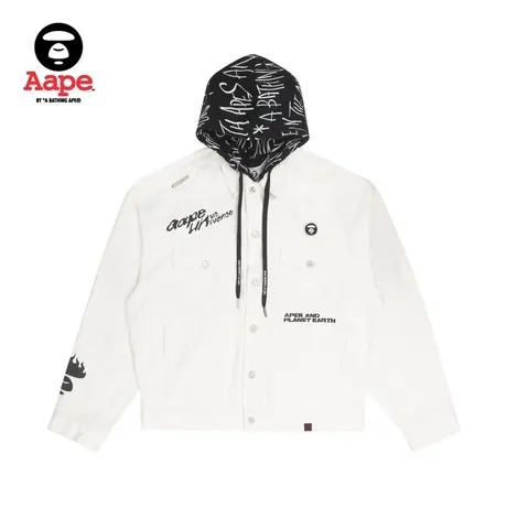 Aape旗舰店男装秋冬撞色字母刺绣印花连帽拼接夹克外套7447XAH商品大图