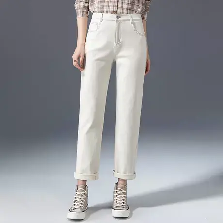 高腰直筒裤女春秋米色裤子2023新款百搭烟筒裤春季女裤显瘦烟管裤图片