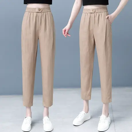 亚麻哈伦裤女2023夏季薄款宽松显瘦高腰九分萝卜裤子麻料八分休闲商品大图
