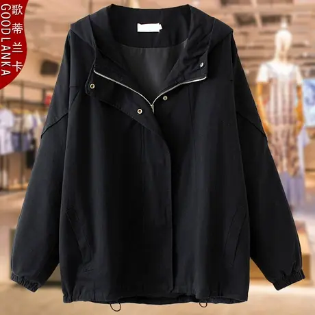 加肥加大码女装原宿风外套2022秋装新款中年妈妈宽松连帽中长风衣商品大图