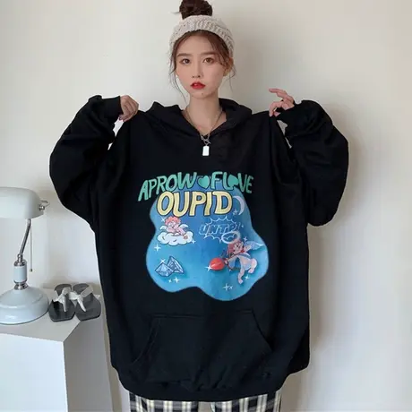 vintage卫衣女2021宽松韩版设计感小众炸街上衣春秋薄款外套潮ins商品大图