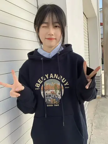 美式复古oversize潮牌卫衣女2023春秋薄款宽松慵懒风上衣连帽外套图片