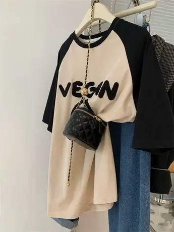 插肩纯棉短袖T恤女夏装2023新款韩版宽松显瘦中长款百搭上衣ins潮商品大图