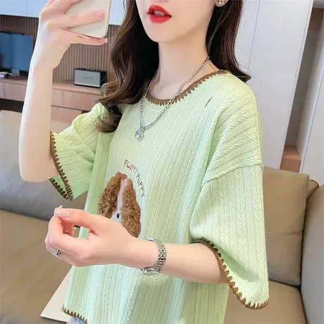 小个子短袖t恤女夏季韩版宽松大码女装撞色小众设计感百搭上衣服图片