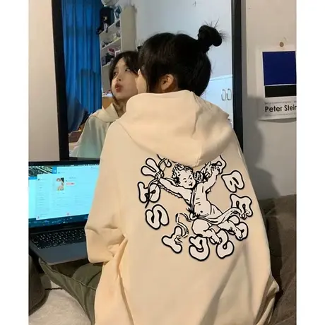 oversize设计感连帽卫衣女秋冬加绒加厚高街潮牌ins宽松大码外套图片