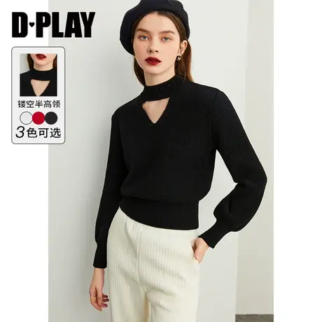 DPLAY秋装冬慵懒软糯经典黑细腻亲肤仿貂毛镂空半高领套头毛衣图片