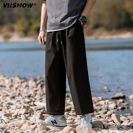 VIISHOW卡其色工装裤子男秋季阔腿裤休闲裤日系男裤慵懒坠感长裤商品大图