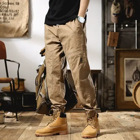 潮牌工装裤男士夏季宽松百搭卡其色束脚裤子运动哈伦休闲长裤大码商品大图