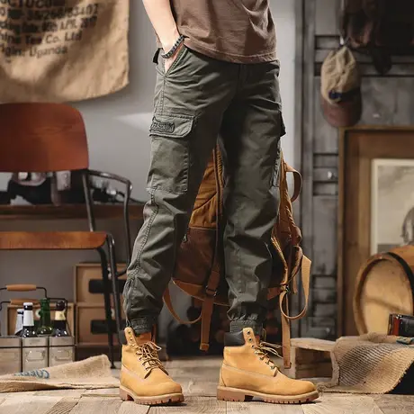 夏季薄款男士工装裤男工装裤男款复古束脚裤大码纯色直筒男款裤子商品大图