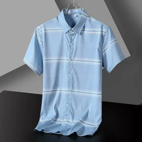 短袖衬衫男士无痕衬衣时尚格子中青年夏季抗皱免烫商务休闲半袖男商品大图