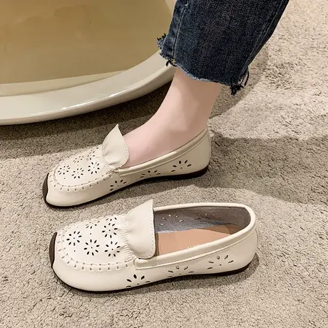 豆豆鞋女夏外穿2023年新款软底孕妇单鞋镂空平底超软牛筋底妈妈鞋商品大图