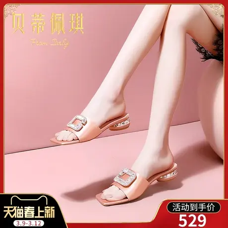 一字带拖鞋女春季新款2024年露趾粗跟低跟凉拖鞋子女夏外穿时尚图片