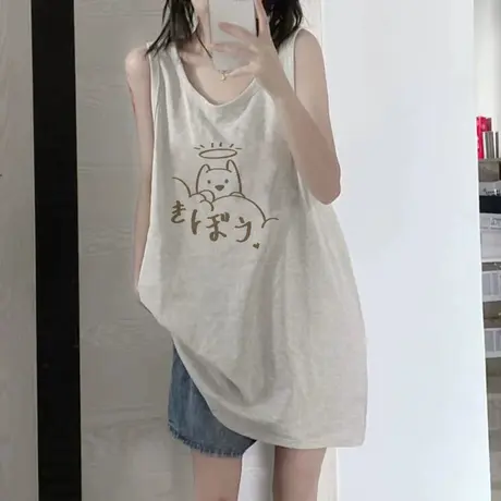 纯棉吊带运动坎肩背心无袖t恤女2023新款夏季外穿宽松篮球服上衣图片
