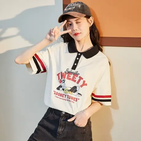 [兔八哥联名]唐狮短袖polo衫女夏季t恤百搭基础设计感爆款上衣潮商品大图