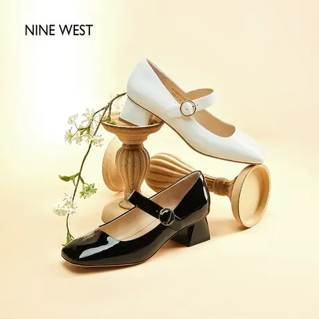 Nine West/玖熙巴黎旧梦漆皮高跟玛丽珍鞋女2025夏新款女鞋粗跟方商品大图