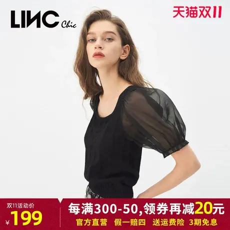 LINC金羽杰针织衫女2023秋季新款复古宫廷泡泡袖轻薄女款毛衣正品商品大图