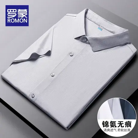 罗蒙2023新款短袖衬衫男高弹力夏季薄款男士中袖高端休闲冰丝衬衣商品大图