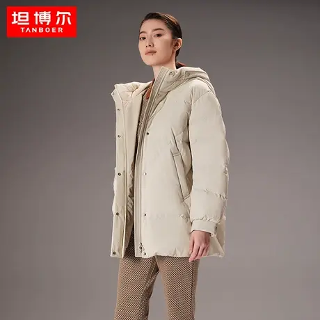 【商场同款】坦博尔22新款羽绒服女连帽中长款廓形外套女TB331532商品大图