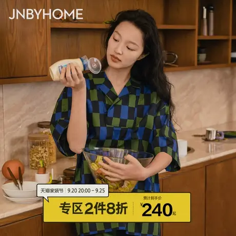 JNBYHOME江南布衣全棉睡衣格子短袖长裤家居服套装可外穿春夏商品大图