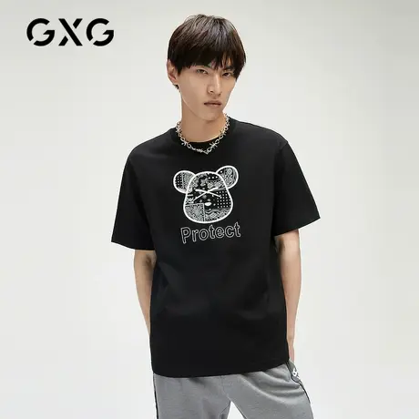 【新款】GXG男装 夏季百搭男趣味小熊印花短袖针织T恤GHC144063C商品大图